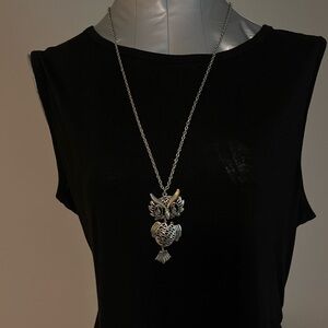 Silver Owl Pendant Necklace - Women Jewelry